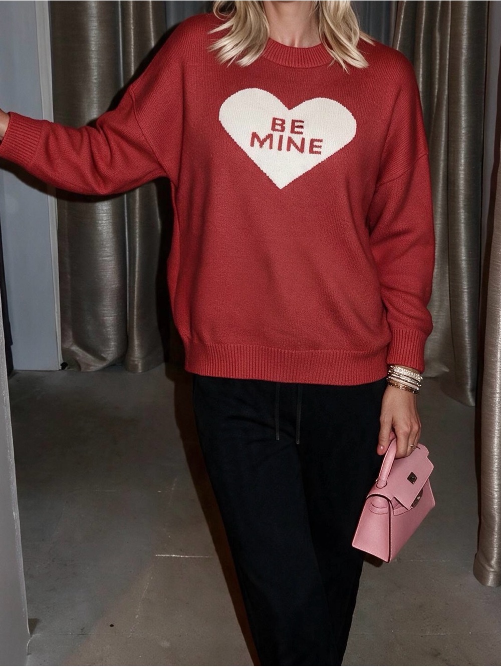 CeCe Be Mine Red Valentine Heart Sweater Size L Worn Once Excellent Condition